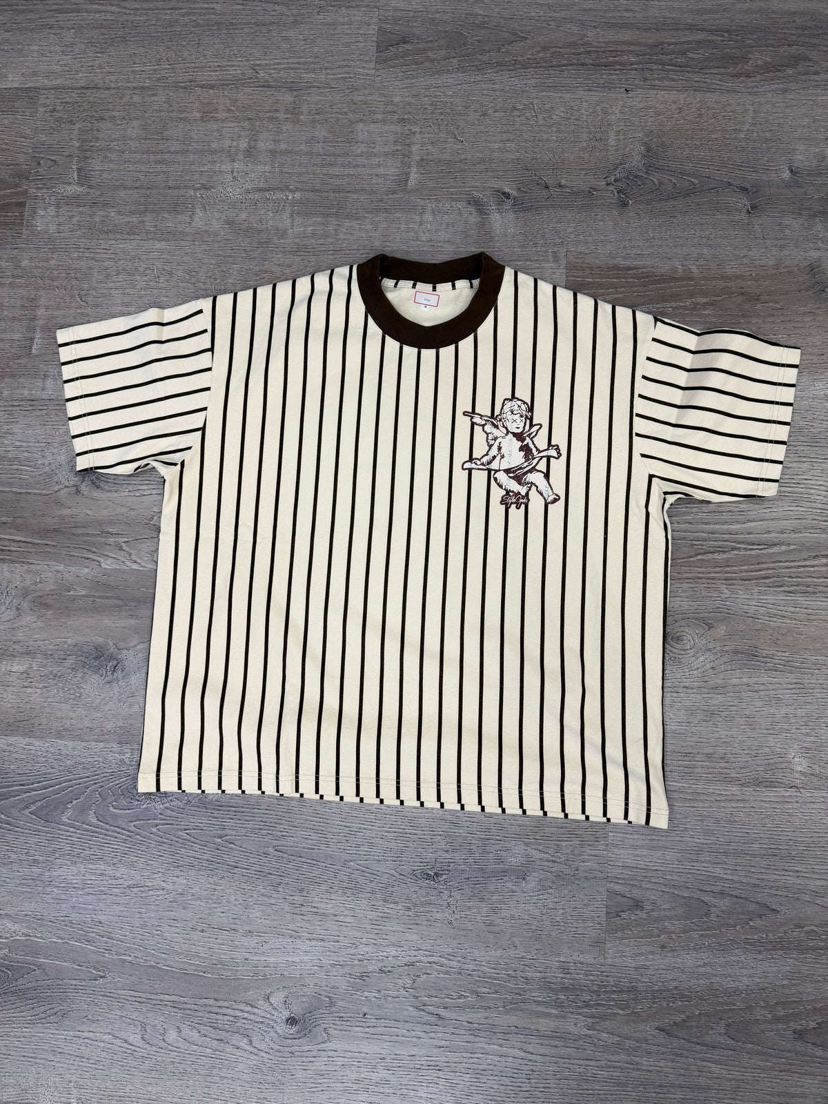 StyleGods Stipe Jersey T Shirt  Tan\Brown