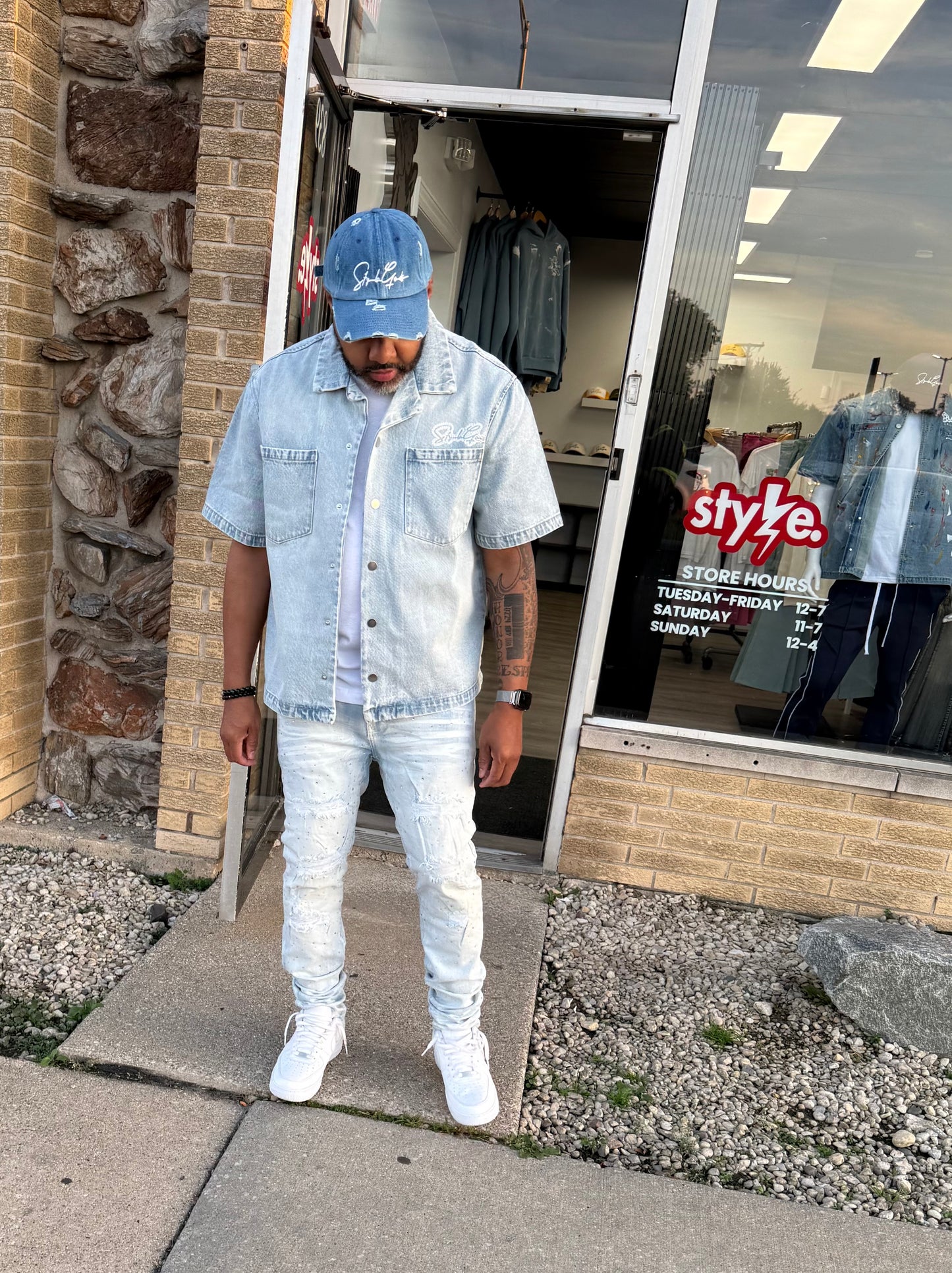 StyleGods Denim Crop Button up Shirt - Light Blue