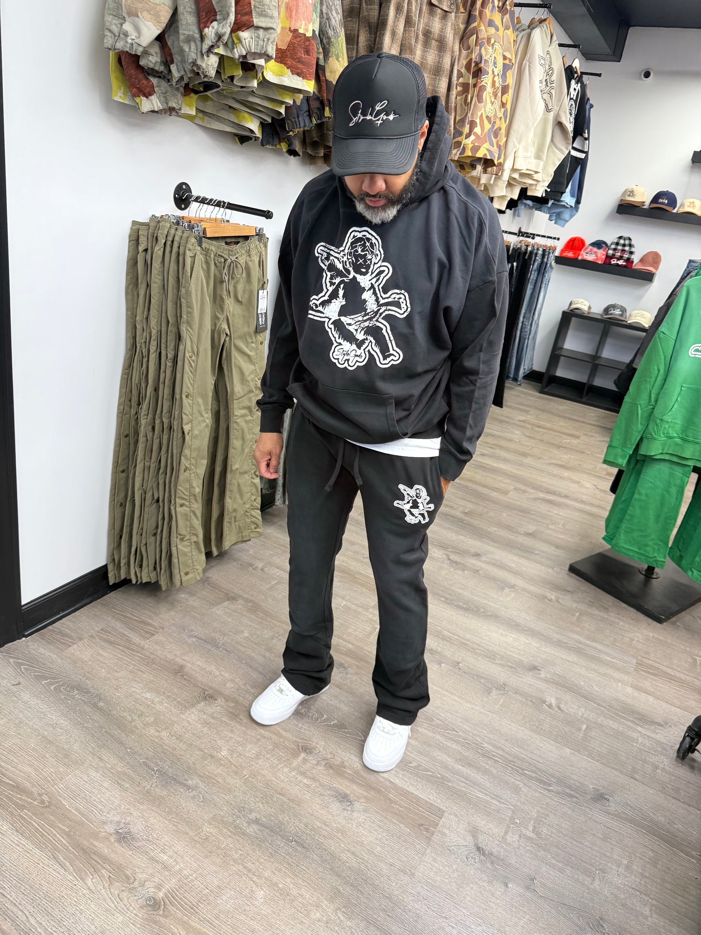 StyleGods Angel Pullover Stacked Jogging Suit - Black\White