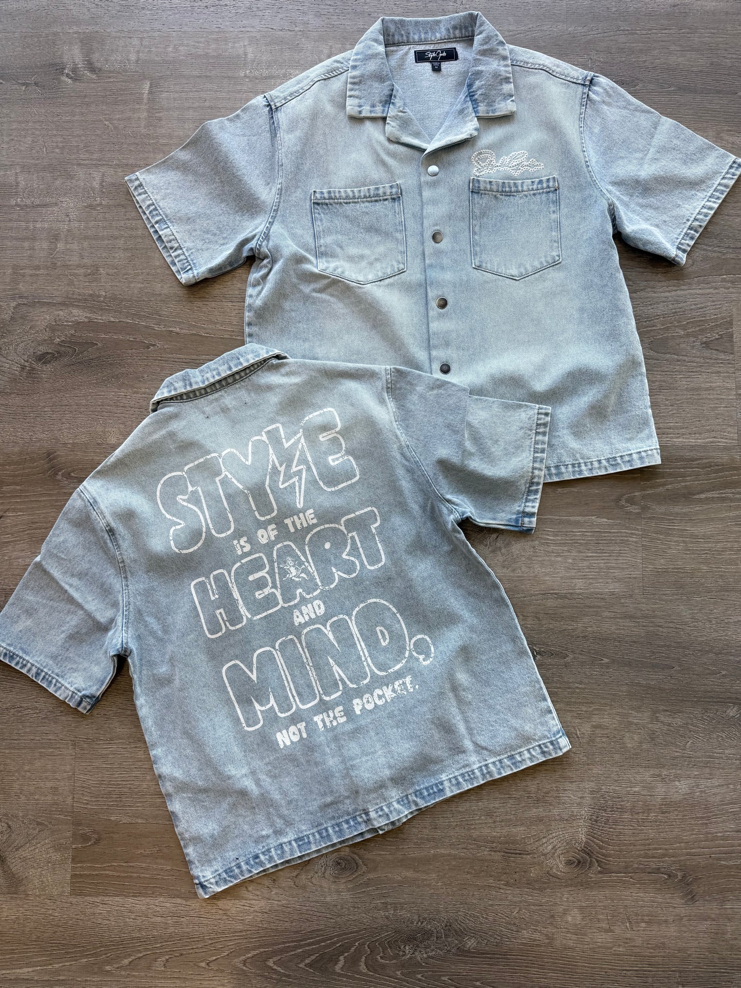 StyleGods Denim Crop Button up Shirt - Light Blue