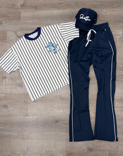 StyleGods Stipe Jersey T Shirt - White\Navy