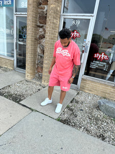 StyleGods 2pc Fleece Short Set- Salmon\White
