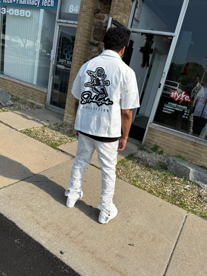 StyleGod Angel White Crop Button up Shirt - White\Black