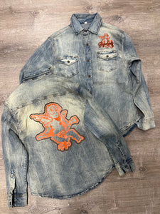 StyleGods Angel Denim Shirt - Lt. Tint/Burnt Orange/Brown