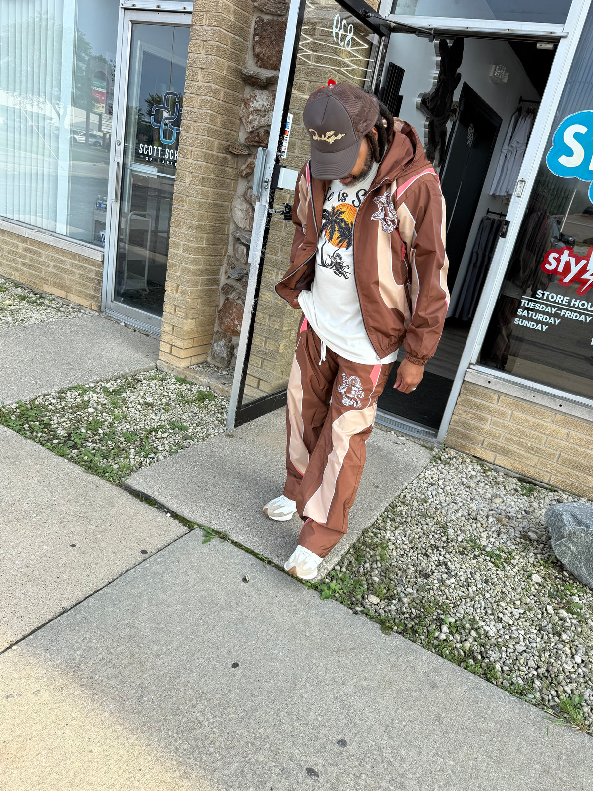 PRESALE ITEM- StyleGods Nylon Hoodie Track Suits - Brown\Tan\Peach - PRESALE ITEM