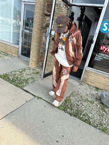 PRESALE ITEM- StyleGods Nylon Hoodie Track Suits - Brown\Tan\Peach - PRESALE ITEM