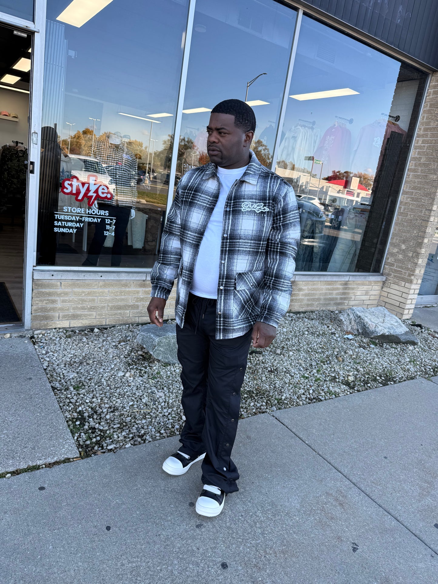 StyleGods Heavy Flannel Shirt - White/Black