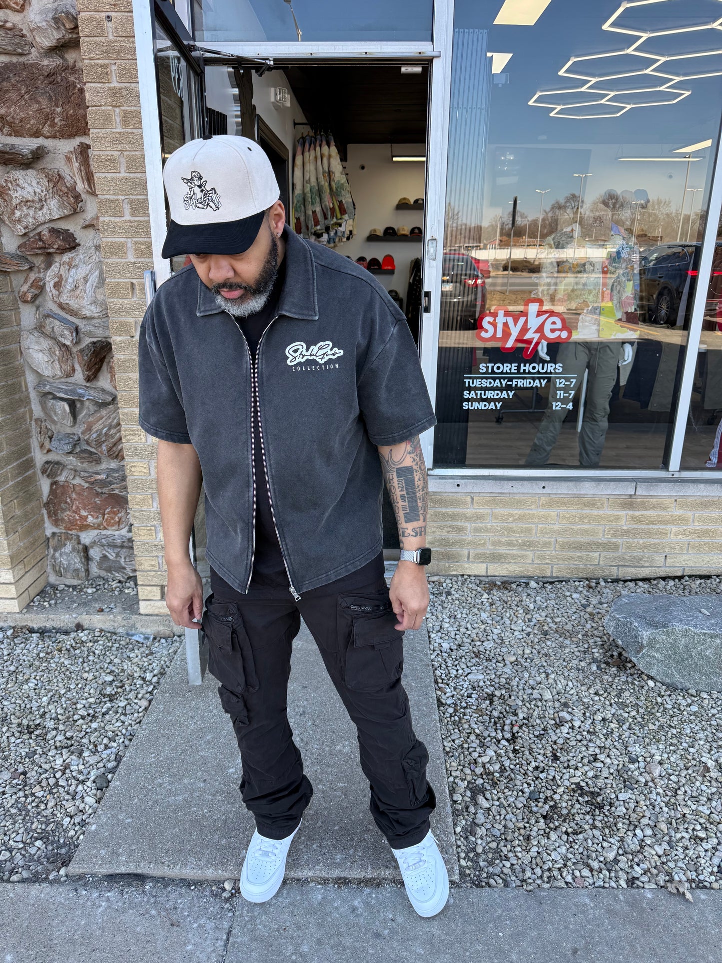 StyleGods Crop Zip up Shirt - Wash Black