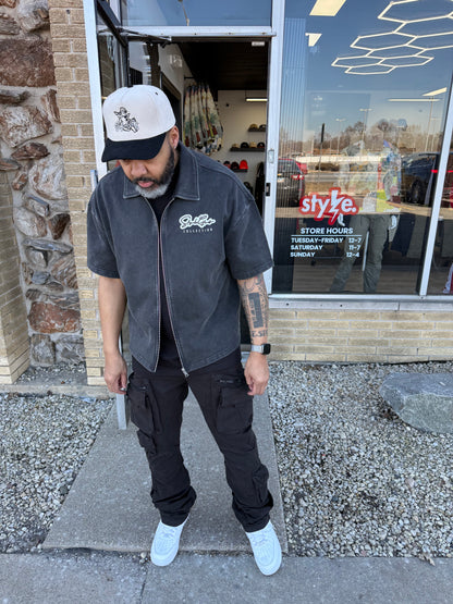 StyleGods Crop Zip up Shirt - Wash Black