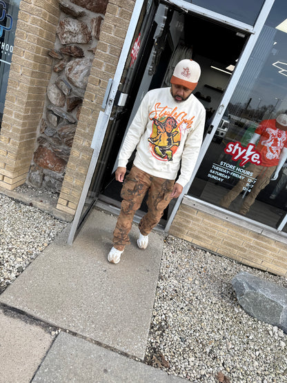 StyleGods Air Brush Style Crewneck SweatShirt - Tan\Multi