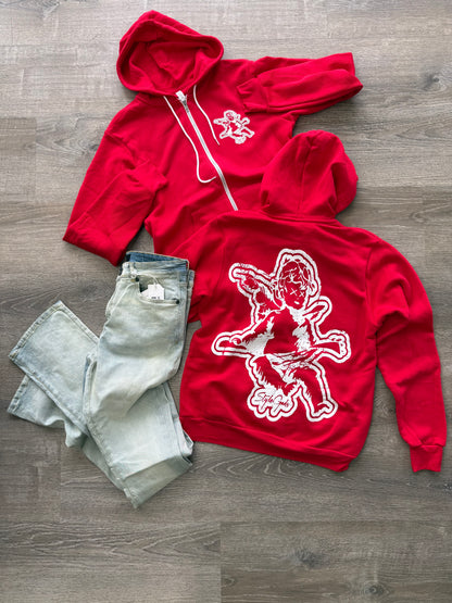 StyleGods Zip UP Angel Hoodie SweatShirt - Red