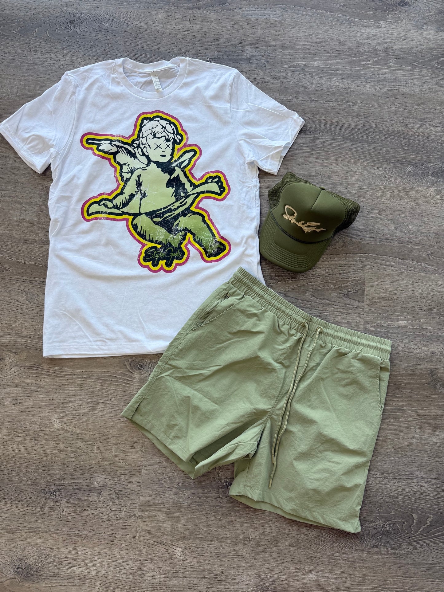 StyleGods Jumbo Angel T Shirt White\Olive\Yellow\Pink