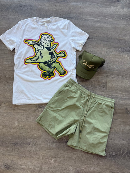 StyleGods Jumbo Angel T Shirt White\Olive\Yellow\Pink