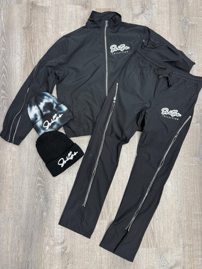 StyleGods Zip up Stacked Nylon tracksuit - Black