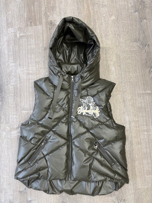 StyleGods Angel Bubble Hoodie Vest - Olive