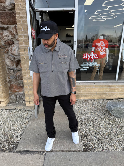 StyleGods Denim Crop Quarter Zip - Black/White