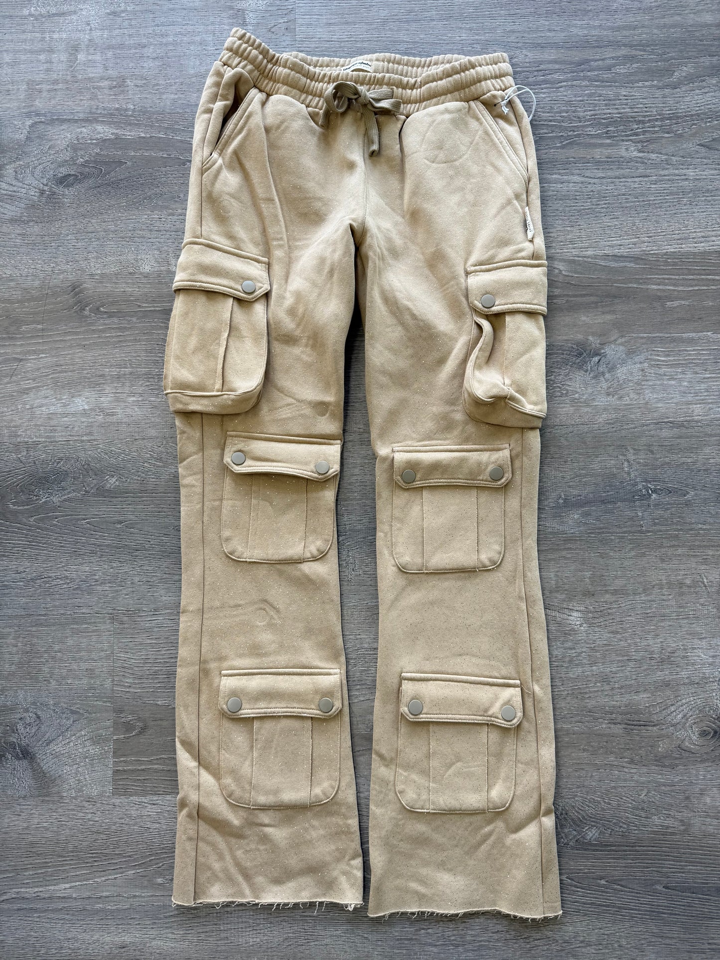 Voyage Studio Rhinestone Stacked Joggers- Khaki