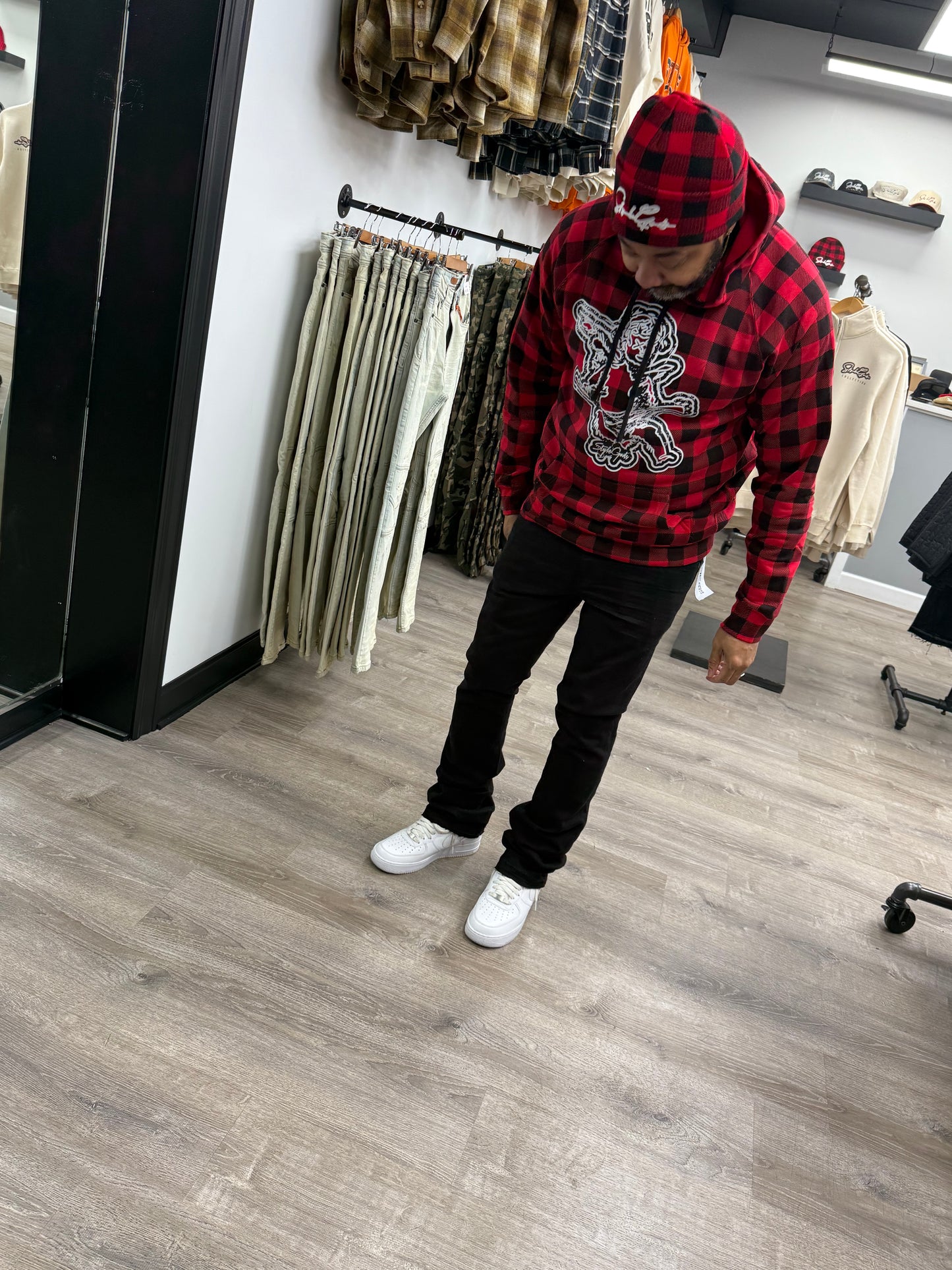 StyleGods Angel Plaid Sweatshirt Hoodie - Red/Black
