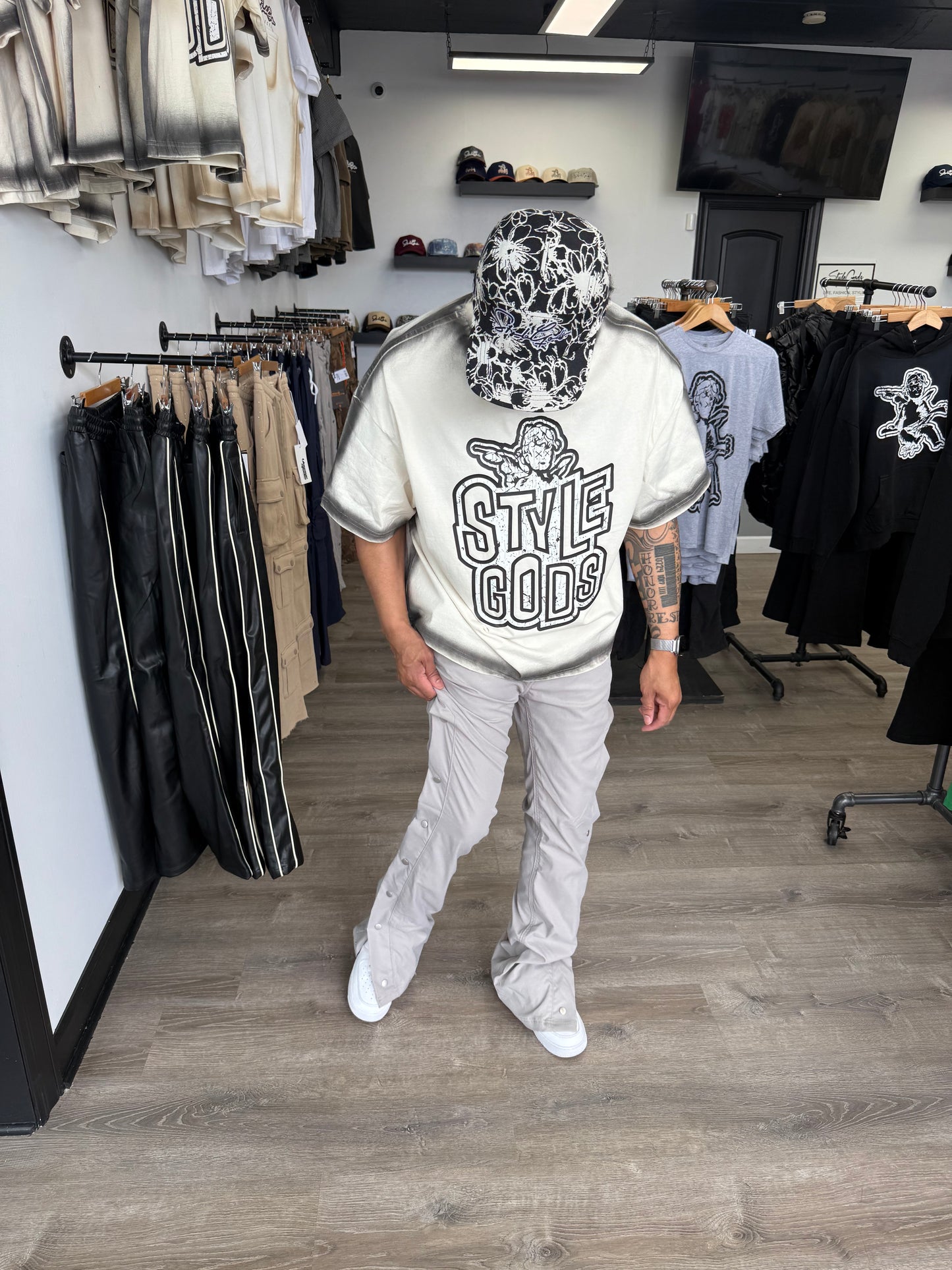 StyleGods Angel Oversized Crop T  - Off White\ Black