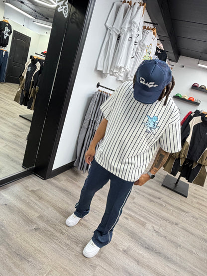 StyleGods Stipe Jersey T Shirt - White\Navy