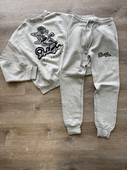 StyleGods Champions Crew Neck Jogging Suit - Heather Grey\Black