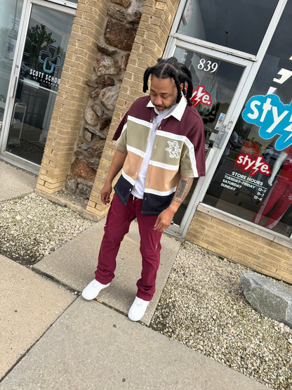 StyleGods Crop Button up-  Maroon Multi