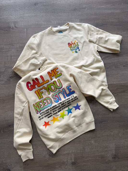 StyleGods Call Me Crewneck - Tan\Multi