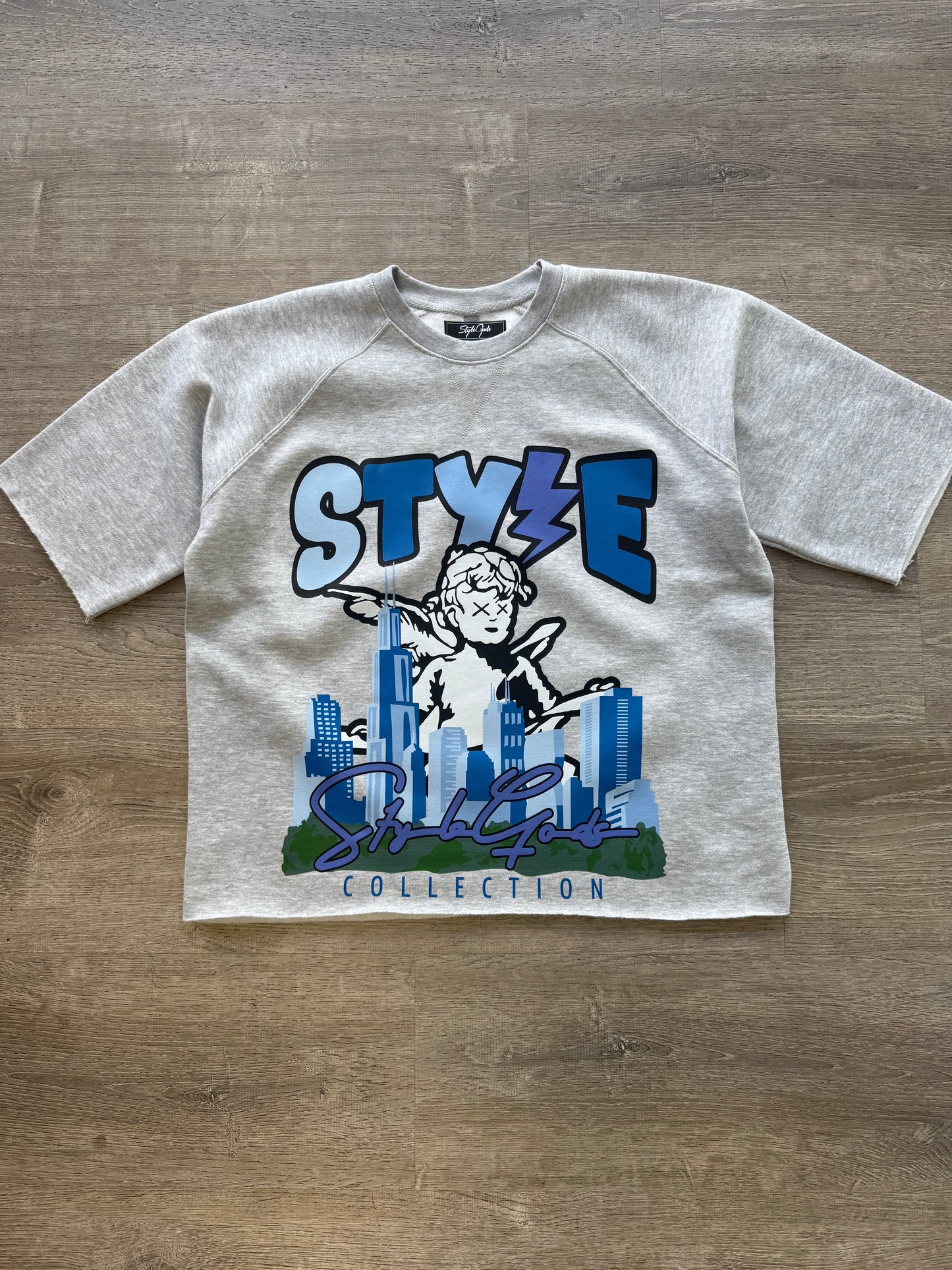 StyleGods City Fleece Crop - Grey\White\Blue