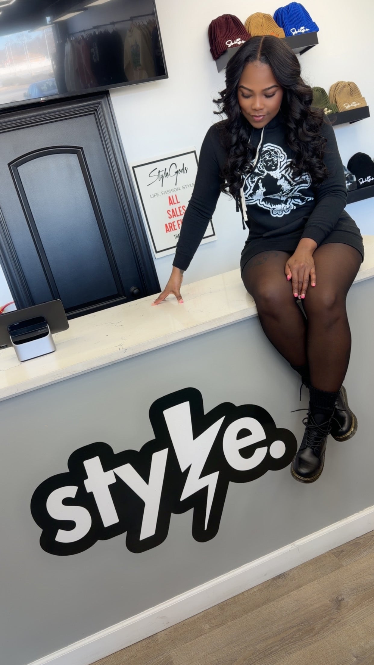 StyleGods Ladies Sweatshirt Dress - Black