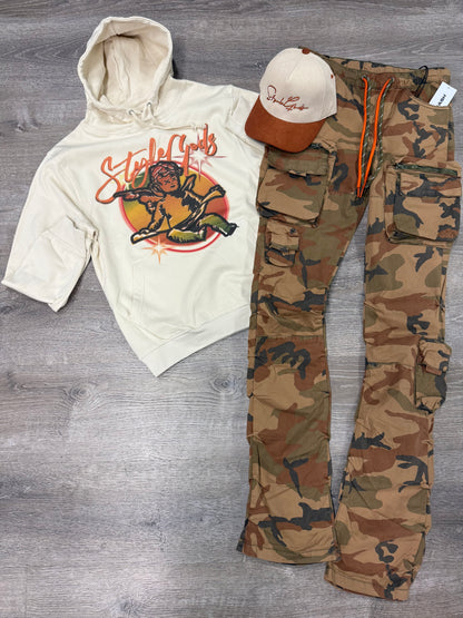 StyleGods Air Brush Style Hoodie SweatShirt - Tan\Multi