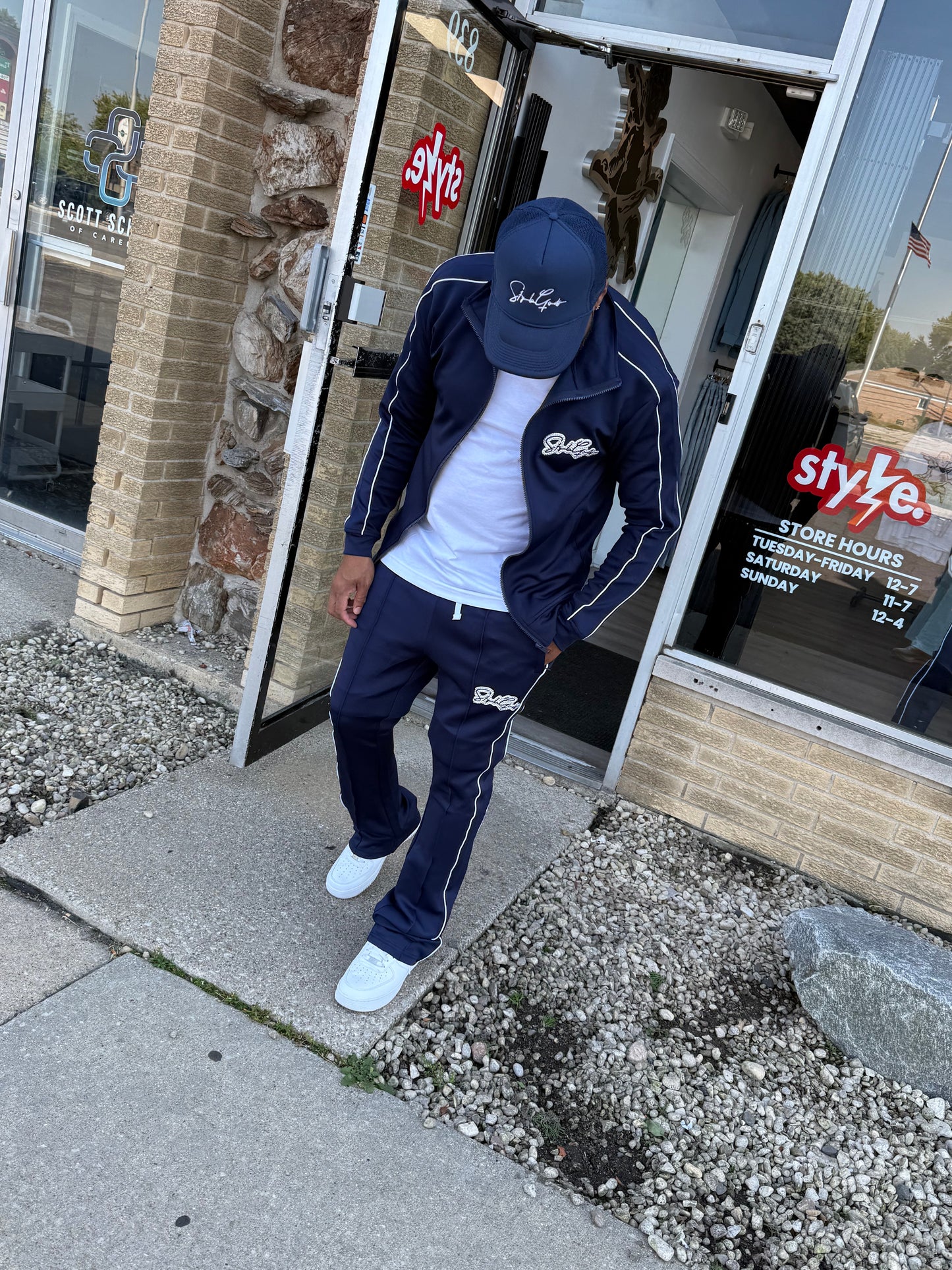 StyleGods Nail Head STACKED Track Pants- Navy