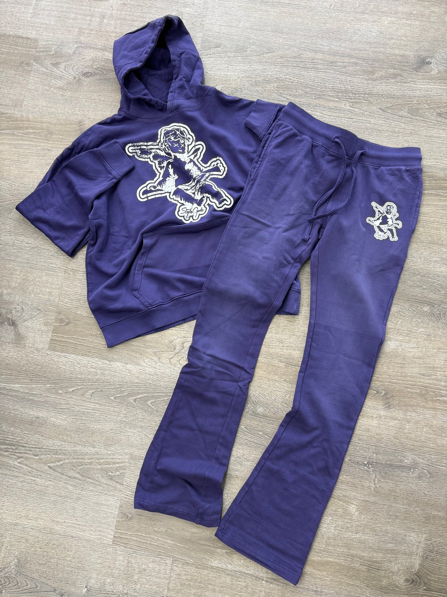 StyleGods Angel Pullover Stacked Jogging Suit - Purple