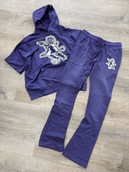 StyleGods Angel Pullover Stacked Jogging Suit - Purple