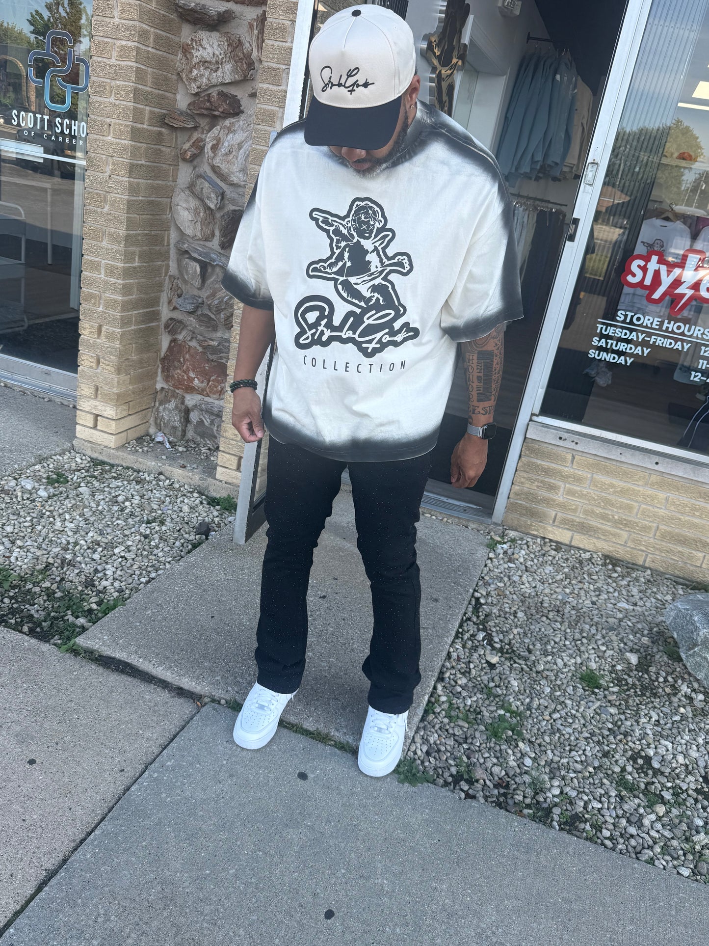 StyleGods Angel Oversized Crop T  - Off White\ Black