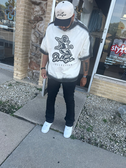 StyleGods Angel Oversized Crop T  - Off White\ Black