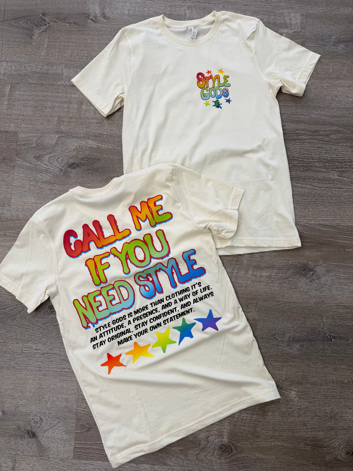 StyleGods Call Me T Shirt Cream\Multi