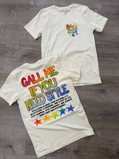 StyleGods Call Me T Shirt Cream\Multi