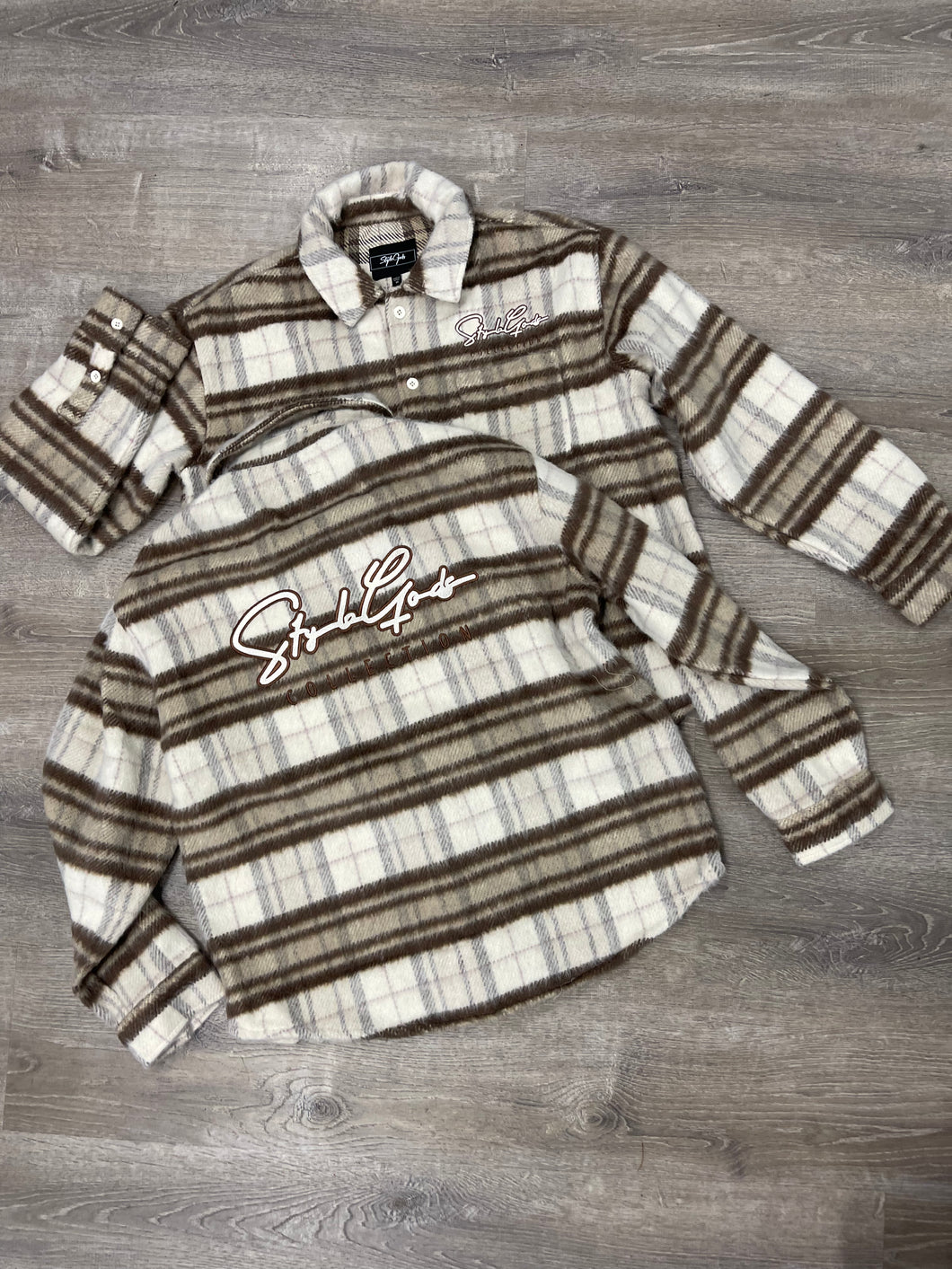 StyleGods Script Flannel Shirt - Brown/Ivory