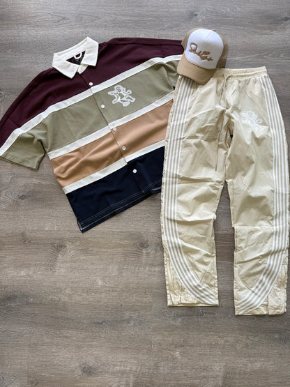 StyleGods Nylon Stacked Joggers- Cream