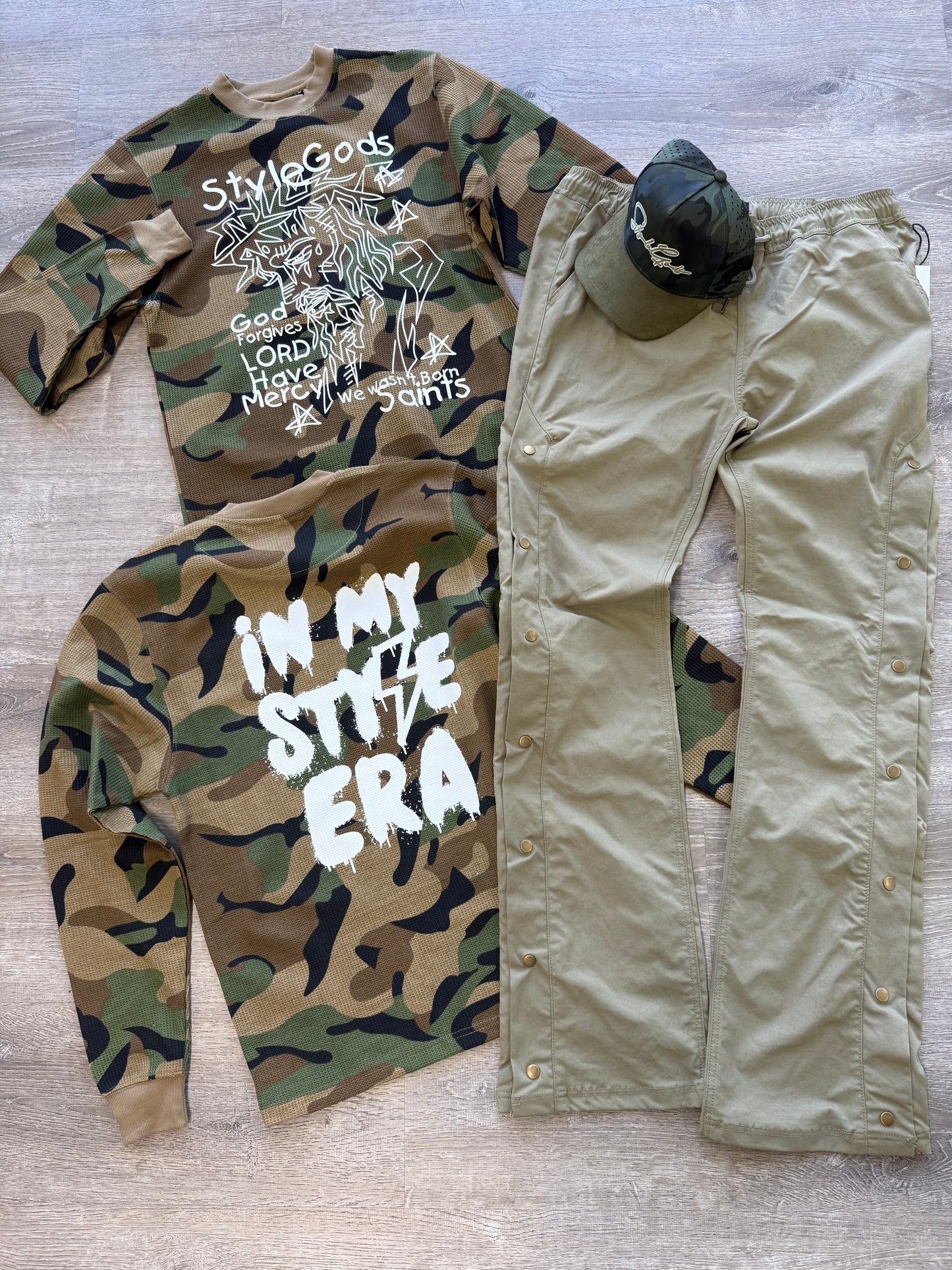 StyleGods Jesus Piece Crewneck Thermal Shirt- Camo