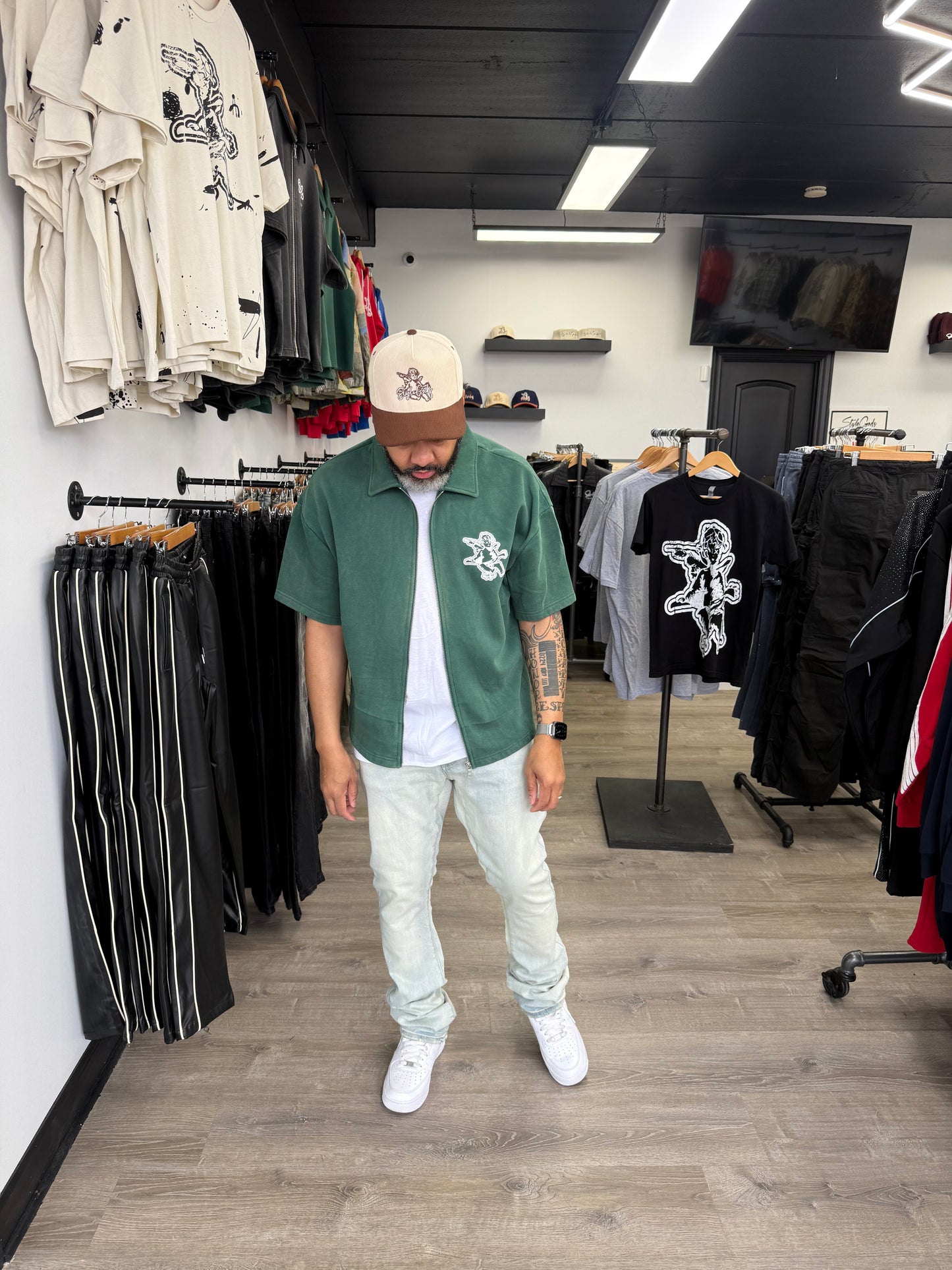 StyleGods Crop Zip up Shirt - Kelly Green