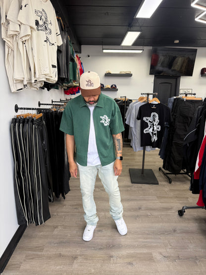 StyleGods Crop Zip up Shirt - Kelly Green