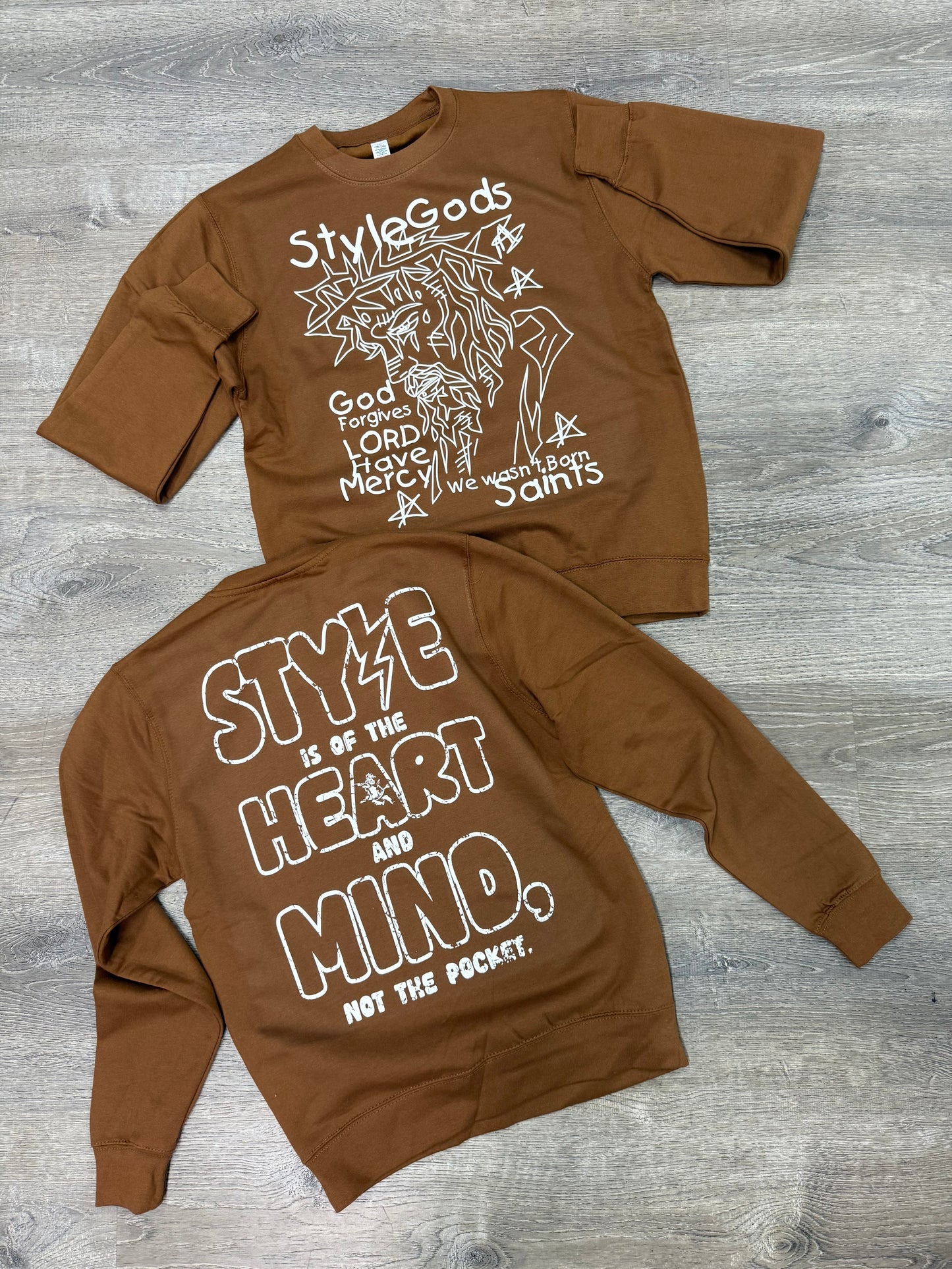 StyleGods Jesus Piece Crewneck SweatShirt - Brown