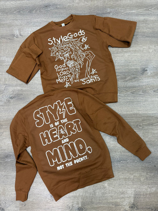 StyleGods Jesus Piece Crewneck SweatShirt - Brown