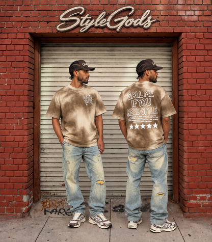 StyleGods Call Me T Shirt  - Tan\Brown