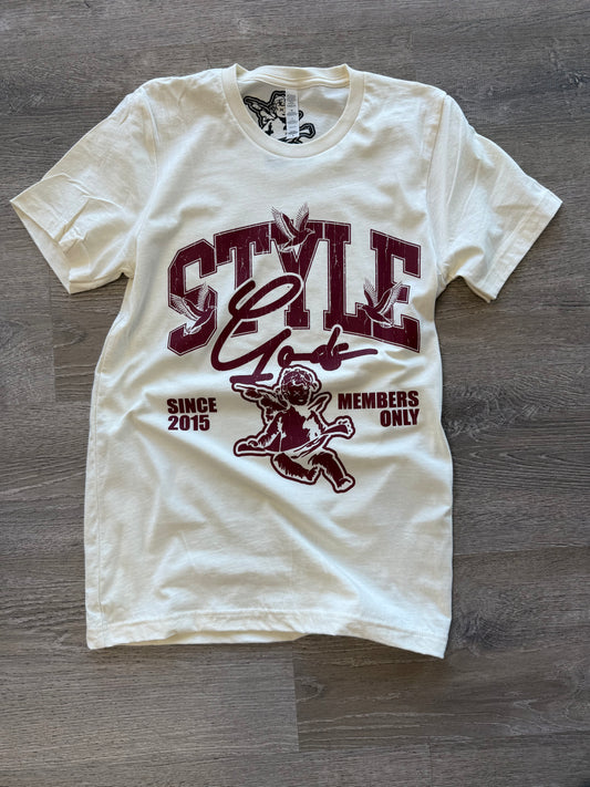 StyleGods Angel T Shirt - Tan\Maroon