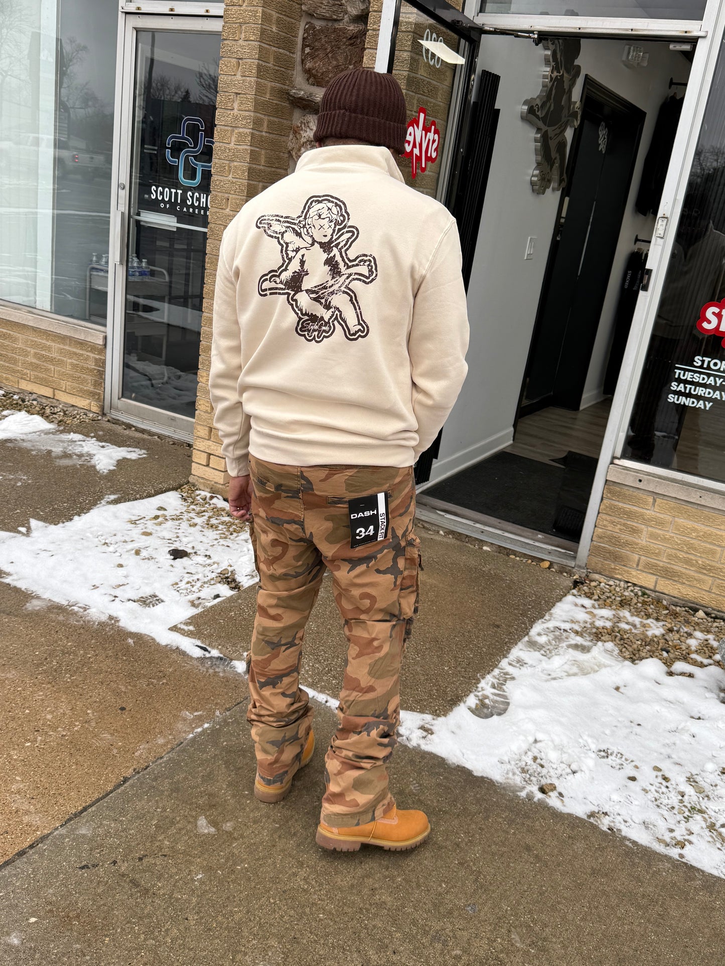 StyleGods Quarter Zip SweatShirt - Tan