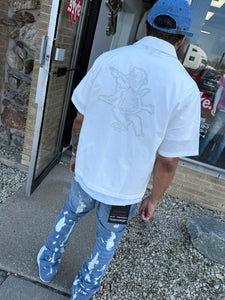 StyleGod Angel White Crop Button up Shirt - Nailhead
