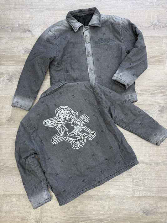 StyleGods Faded Button Up Crop - Black\Black