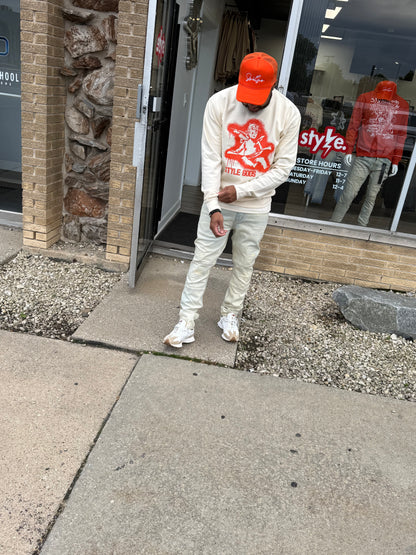 StyleGods Paint Angel  Crewneck SweatShirt - Tan\Orange